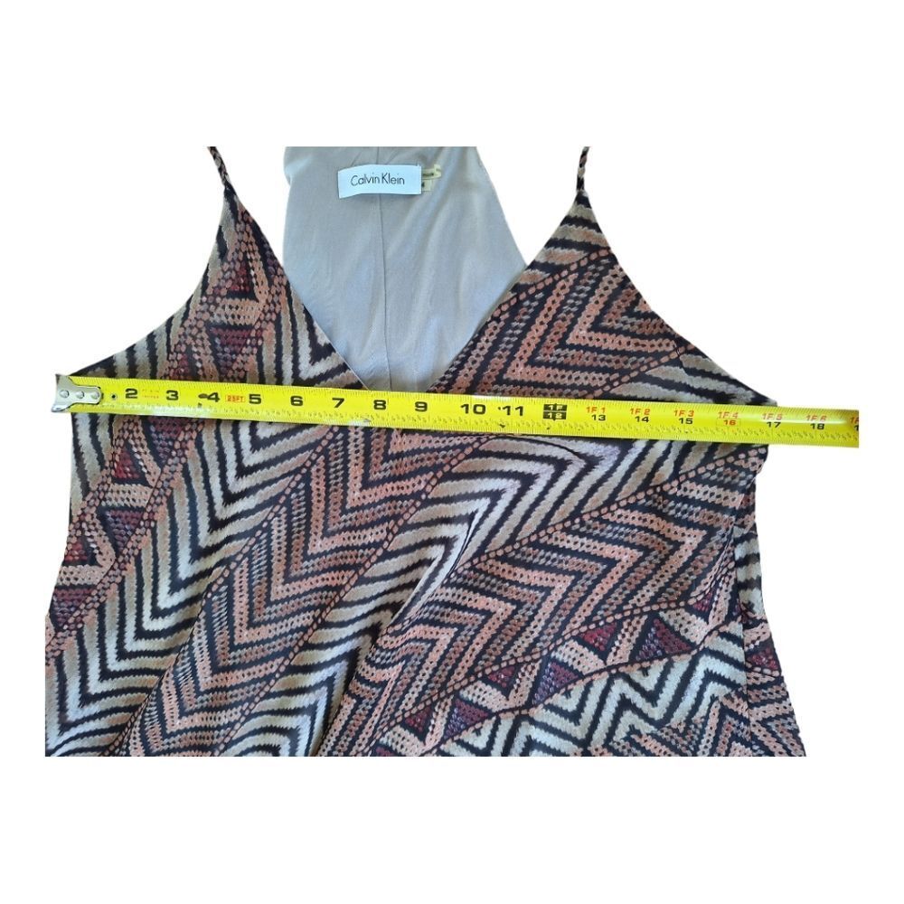 Calvin Klein Chiffon Cami Cocktail Dress Asymmetric Hem Lined Flowy Geometric 4 - Picture 12 of 12